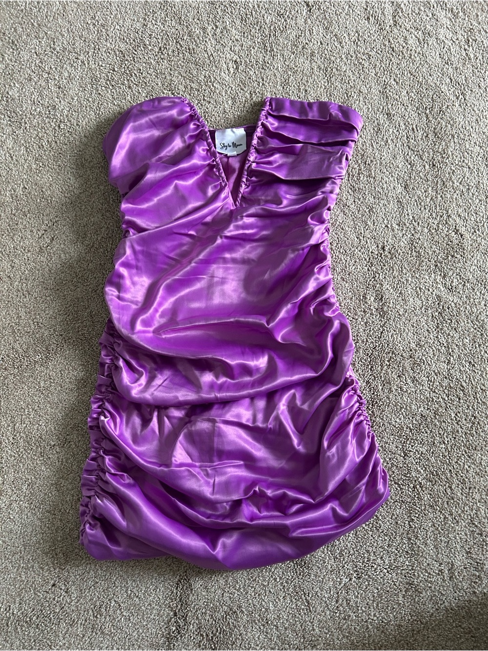 Satin Ruched Purple Mini Dress